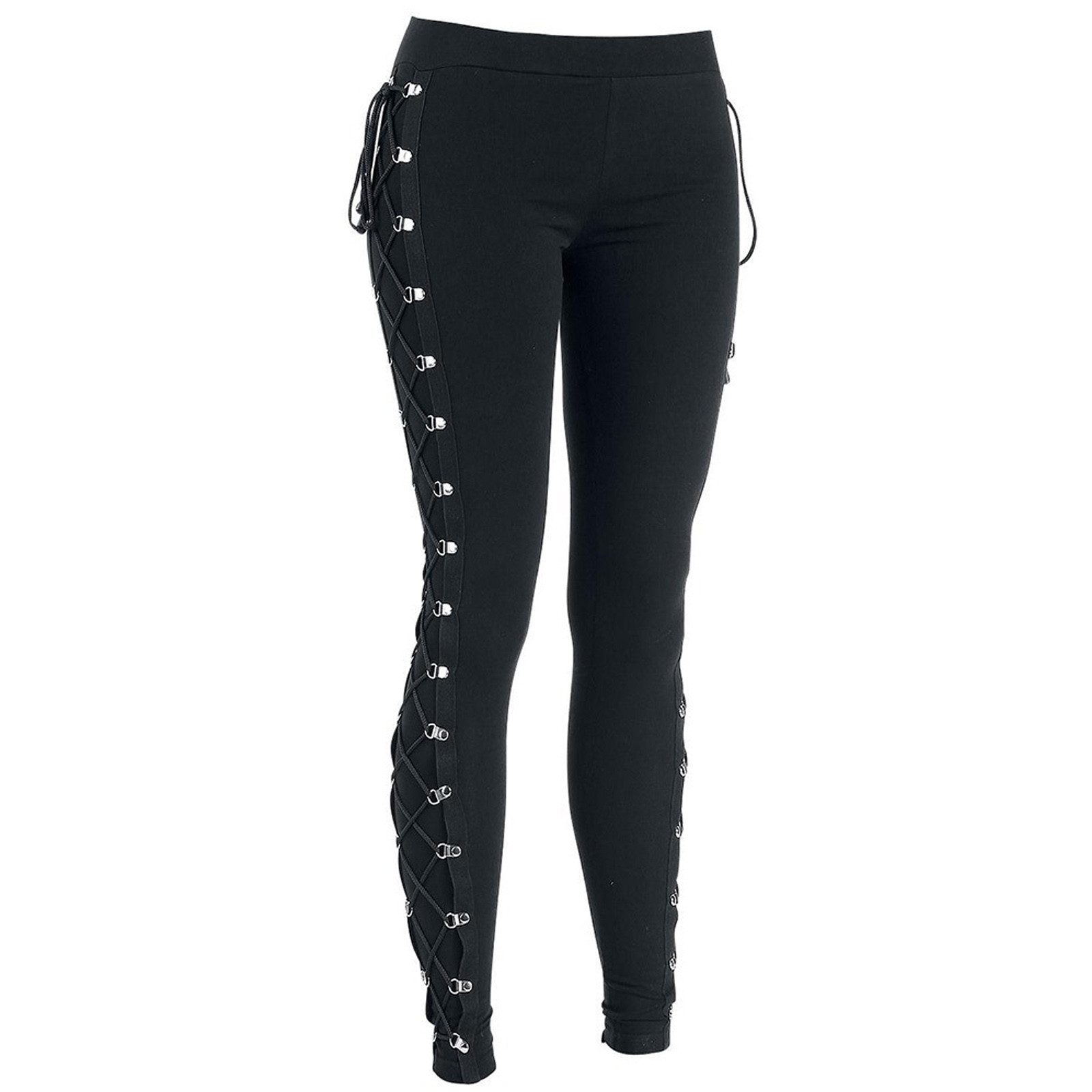thumbnail image 4 of Pantalones de cintura alta con cordones punk de color liso para mujer, leggings elásticos que realzan las caderas, 4 of 4